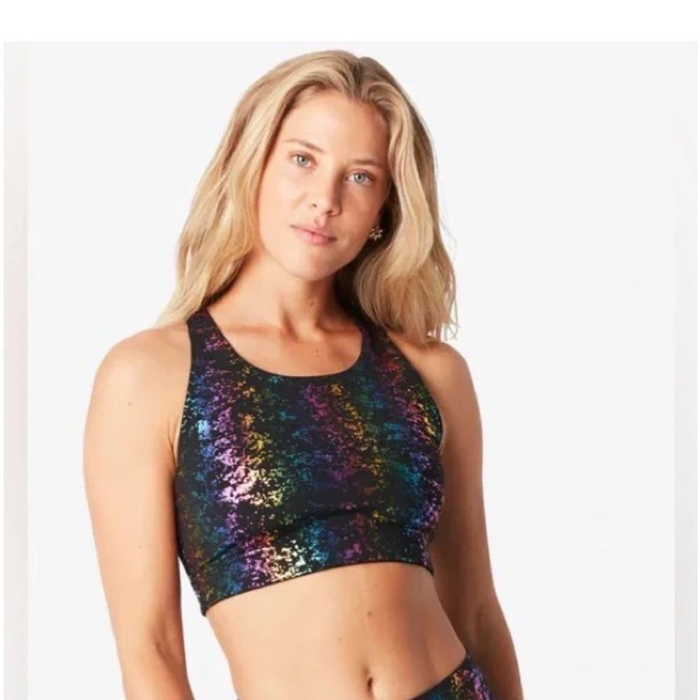Terez Rainbow Foil Uplift Iridescent Sports Bra w Racerback Style Size XS NIB